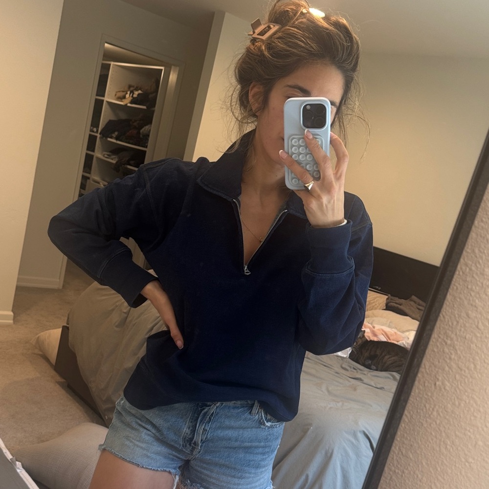 Buck Mason Navy Blue Quarter-Zip Top
